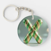 Glossy Green Gold Glitter Striped Letter X Sleutelhanger (Voorkant)