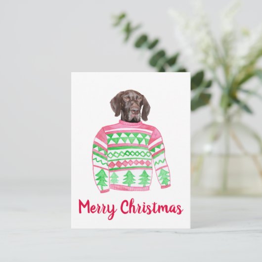 Glossy Grizzly Ugly KerstSweater Briefkaart (Staand voorkant)