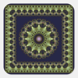 Glossy groene fractal star mandala square sticker
