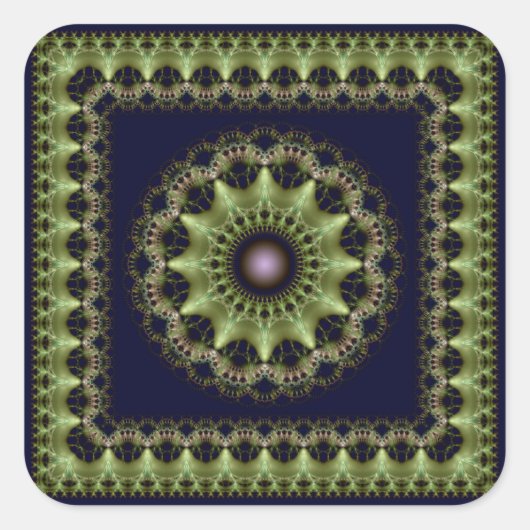Glossy groene fractal star mandala square sticker (Voorkant)