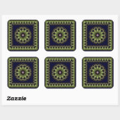 Glossy groene fractal star mandala square sticker (Vel)