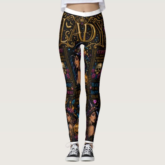 Glossy Halloween Lady Witch Collage Leggings (Voorkant)