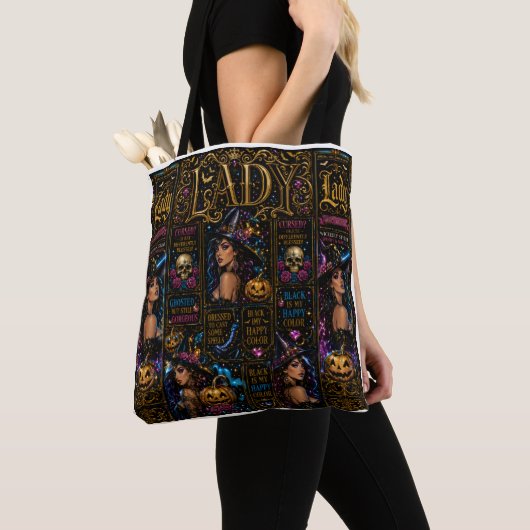 Glossy Halloween Lady Witch Collage Tote Bag (Dichtbij)