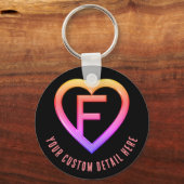 Glossy Heart initiaal Letter F Sleutelhanger (Voorkant)