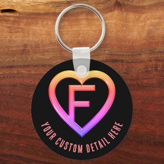 Glossy Heart initiaal Letter F Sleutelhanger (Voorkant)