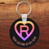 Glossy Heart initiaal Letter R Sleutelhanger (Voorkant)