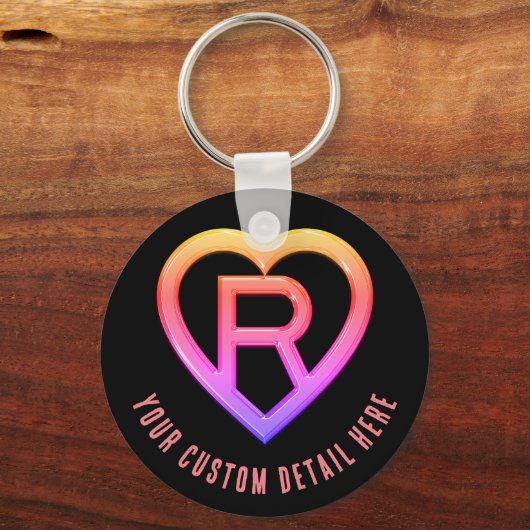 Glossy Heart initiaal Letter R Sleutelhanger (Voorkant)