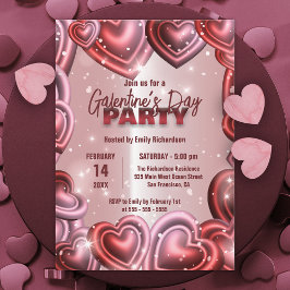 Glossy Hearts met Sparkles Galentine’s Day Party Kaart