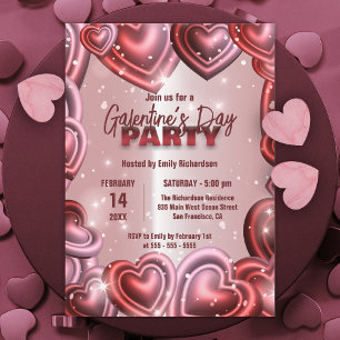 Glossy Hearts met Sparkles Galentine’s Day Party Kaart