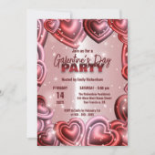 Glossy Hearts met Sparkles Galentine’s Day Party Kaart (Voorkant)