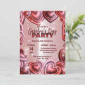 Glossy Hearts met Sparkles Galentine’s Day Party Kaart (Staand voorkant)