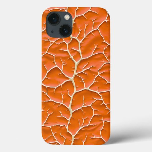 Glossy Orange iPhone Case with Branch Texture (Achterkant)
