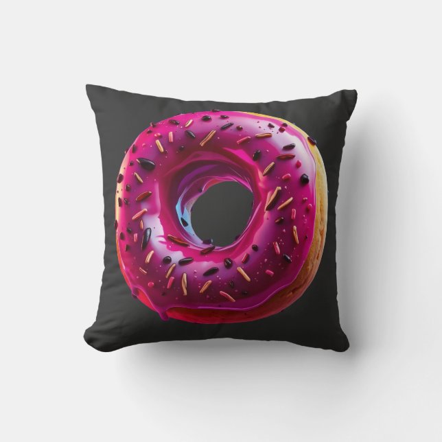 Glossy Pink Donut with Dark Sprinkles Kussen (Voorkant)