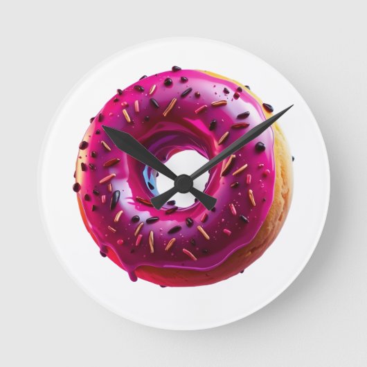 Glossy Pink Donut with Dark Sprinkles Ronde Klok (Voorkant)