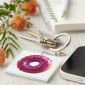 Glossy Pink Donut with Dark Sprinkles Sleutelhanger (Voorkant Rechts)