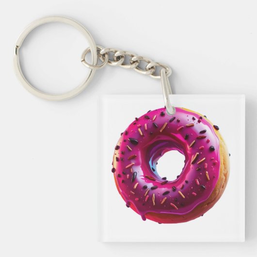 Glossy Pink Donut with Dark Sprinkles Sleutelhanger (voorkant)