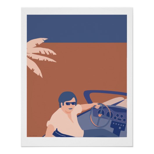 Glossy poster met afbeelding van man in sportwagen (Voorkant)