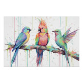 Glossy Poster of three pastel coloured birds (Voorkant)