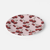 Glossy Red Cherries Pink Retro Party Papieren Bordje (Gekanteld)