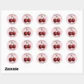 Glossy Red Cherries Pink Retro Party Ronde Sticker (Vel)