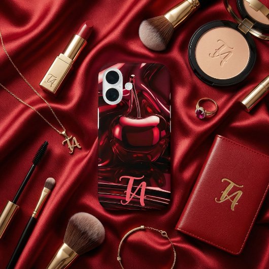 Glossy Red Cherry Monogram iPhone / iPad hoesje