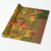 GLOSSY ~ Red Green Gold Fractal ~ Kerstmis Cadeaupapier (Uitgerold)