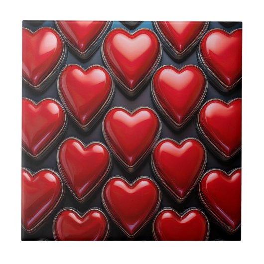 Glossy Red Hearts Tegeltje (Voorkant)