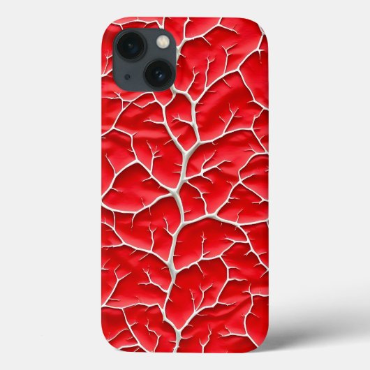 Glossy Red iPhone Case with Branch Texture (Achterkant)