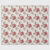 Glossy Retro Chic Pink and White Rose Floral Cadeaupapier (Vlak)