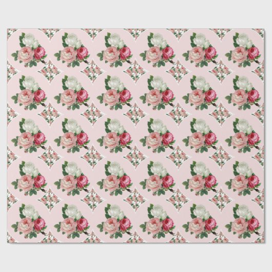 Glossy Retro Chic Pink and White Rose Floral Cadeaupapier (Vlak)