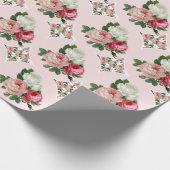 Glossy Retro Chic Pink and White Rose Floral Cadeaupapier (Hoek)