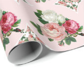 Glossy Retro Chic Pink and White Rose Floral Cadeaupapier (Rol Hoek)