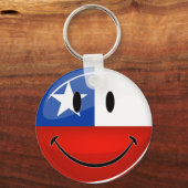 Glossy Ronde glimlach Chileense vlag Sleutelhanger (Voorkant)