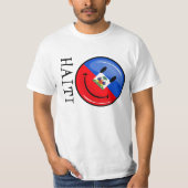 Glossy Ronde glimlachend Haïtiaanse vlag T-shirt (Voorkant)