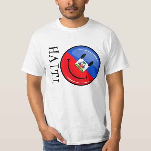 Glossy Ronde glimlachend Haïtiaanse vlag T-shirt (Voorkant)