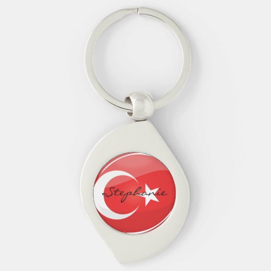 Glossy Ronde Turkse vlag Sleutelhanger (Voorkant)