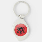 Glossy Round Albanian Flag Sleutelhanger (Voorkant)