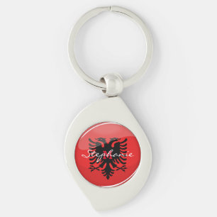 Glossy Round Albanian Flag Sleutelhanger