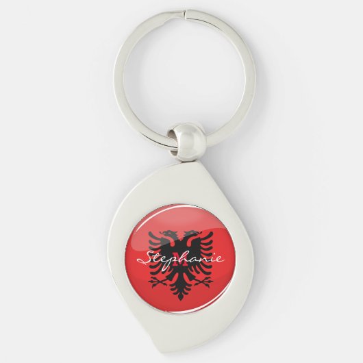 Glossy Round Albanian Flag Sleutelhanger (Voorkant)