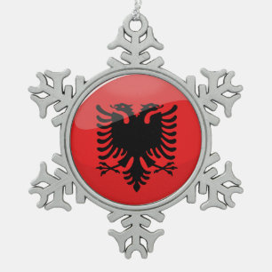 Glossy Round Albanian Flag Tin Sneeuwvlok Ornament