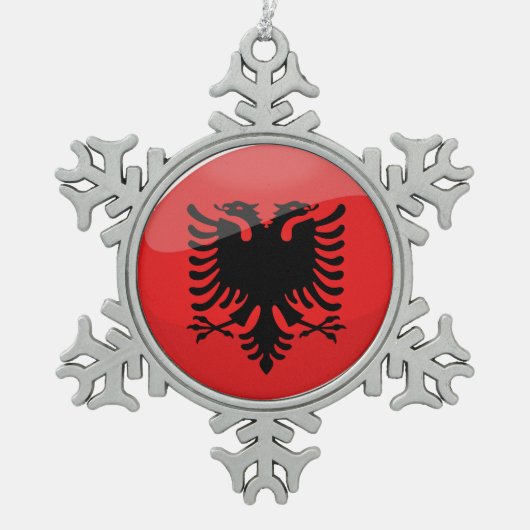 Glossy Round Albanian Flag Tin Sneeuwvlok Ornament (Voorkant)