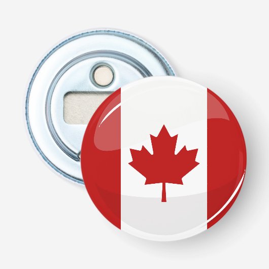 Glossy Round Canadian Flag Button Flesopener (Voorkant)