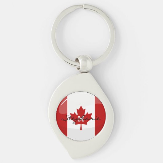 Glossy Round Canadian Flag Sleutelhanger (Voorkant)