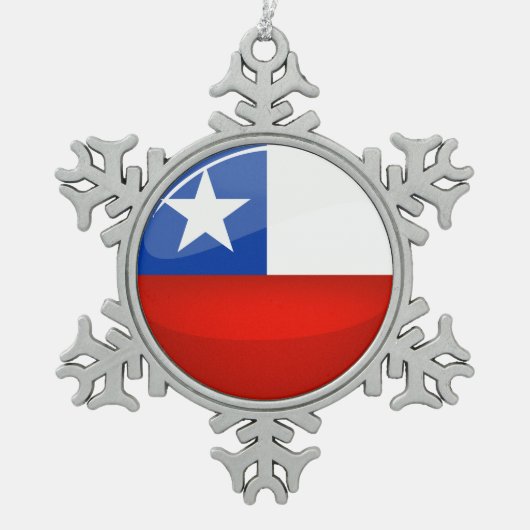 Glossy Round Chileense vlag Tin Sneeuwvlok Ornament (Voorkant)
