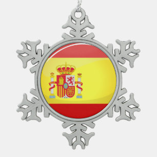 Glossy Round Flag in Spanje Tin Sneeuwvlok Ornament
