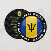 Glossy Round Flag op Barbados Kaart (Voorkant / Achterkant)