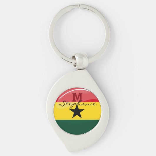 Glossy Round Ghanian Flag Sleutelhanger (Voorkant)