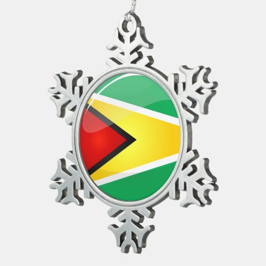 Glossy Round Guyanese vlag Tin Sneeuwvlok Ornament (Rechts)