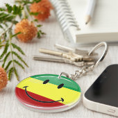 Glossy Round Happy Rasta-vlag Sleutelhanger (Voorkant Rechts)