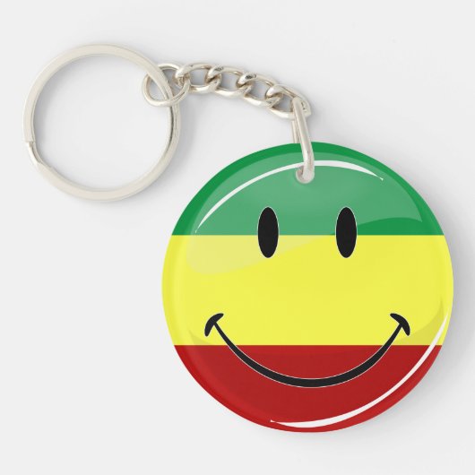 Glossy Round Happy Rasta-vlag Sleutelhanger (Voorkant)